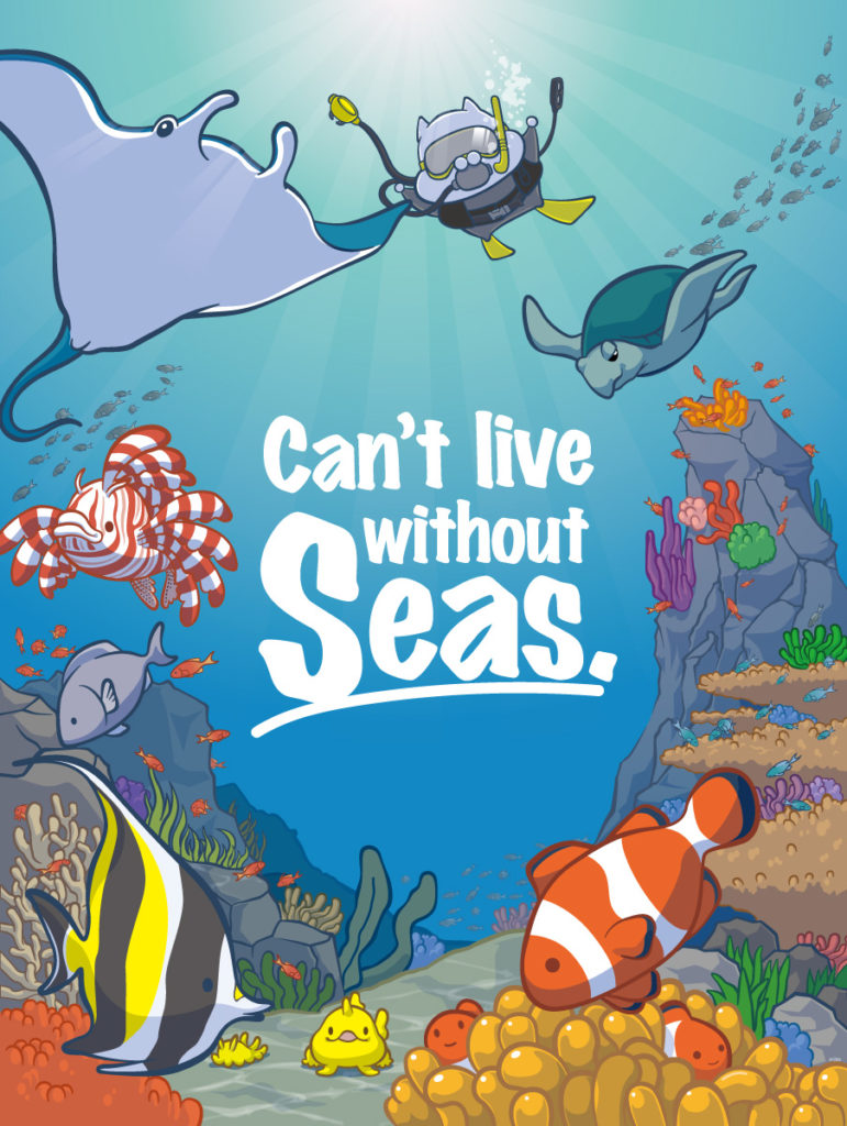 can't live without seas.（ダイビングスクールSUNSさまタペストリー用イラスト）